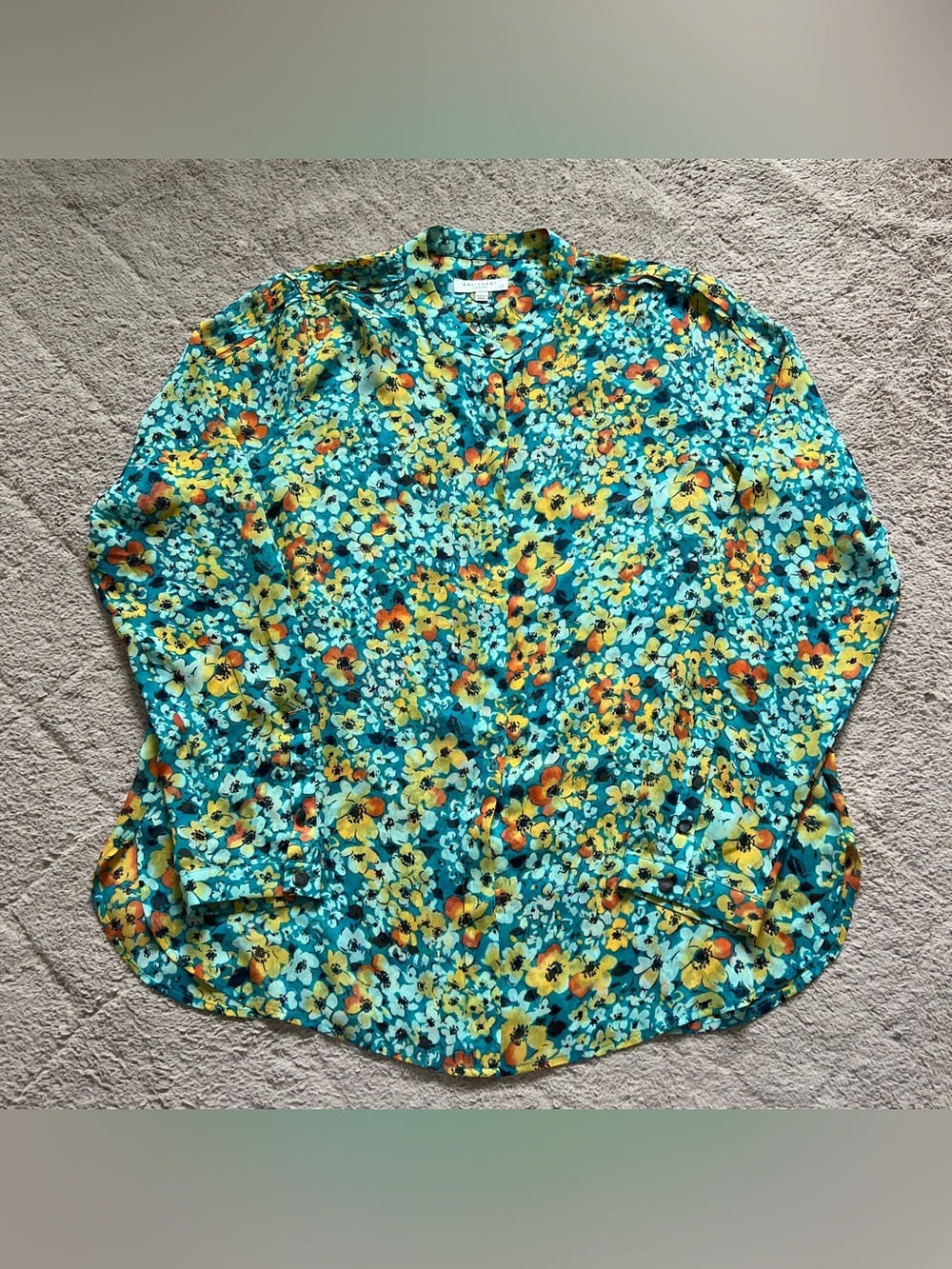 Equipment Femme Silk Blouse Floral Mandarin Collar Preppy Office Business Sz L